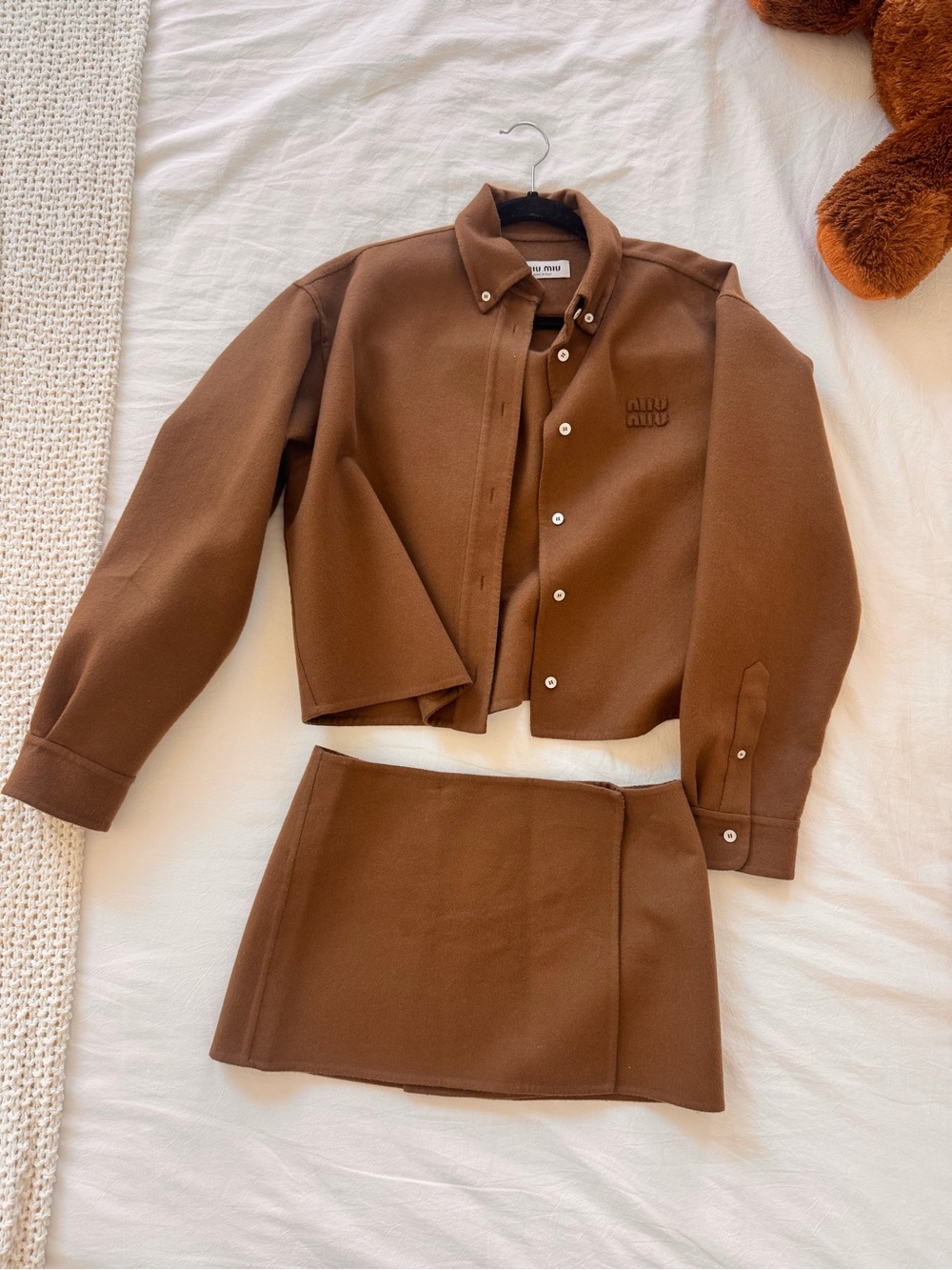 Miu Miu Chocolate Brown Button-Front Wool Set